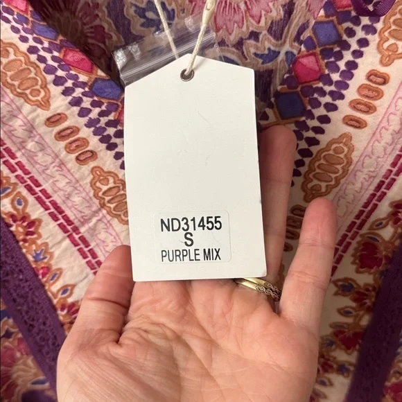 New In Boutique Mauve & Violet Boho Border Print Midi Dress Small NWT - Picture 5 of 6